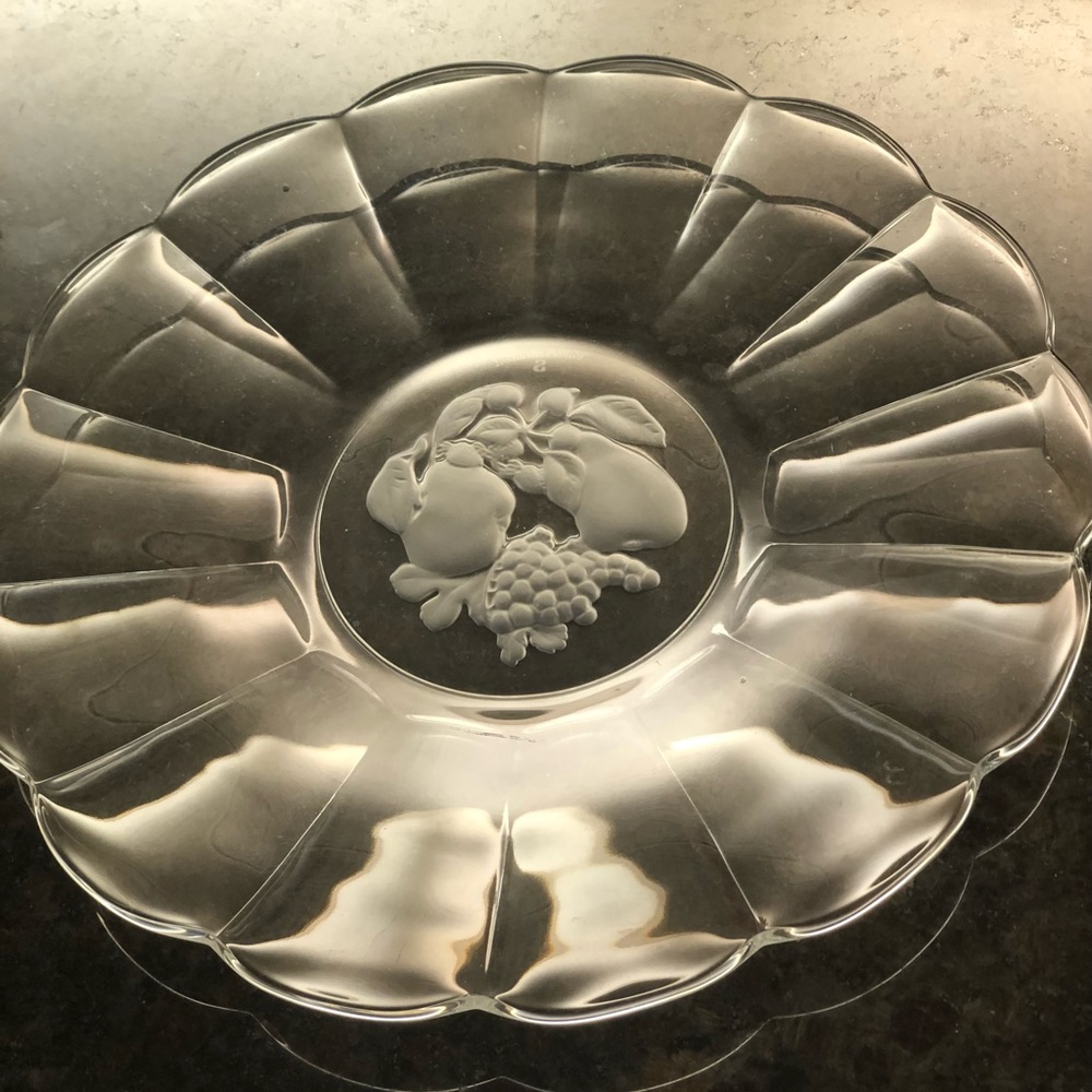 Vintage Val St.Lambert Crystal Large Serving Plate with Frosted Fruit Design